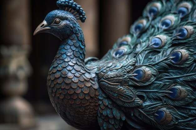 Estatua de pavo real con diseño intrincado IA generativa