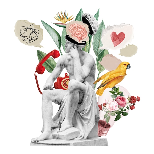 Estatua ponderante pegatina png de medios mixtos de fondo transparente