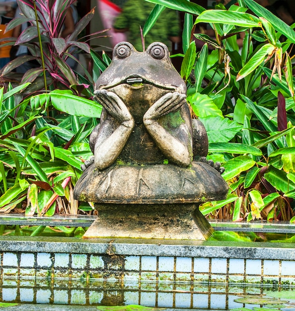 Foto estatua de rana en el parque sanya, china, parque nacional yanod