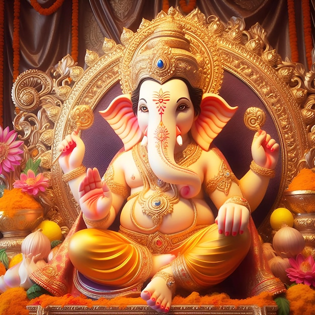 La estatua real del Señor Ganesh Ganesh Chaturthi festival Ai generado