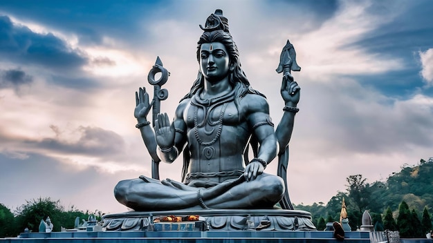 La estatua del Señor Shiva entre el hermoso cielo