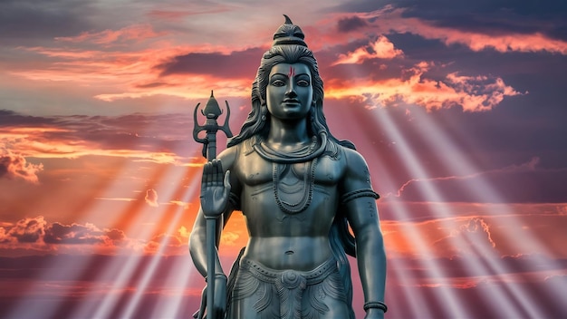 La estatua del Señor Shiva entre el hermoso cielo