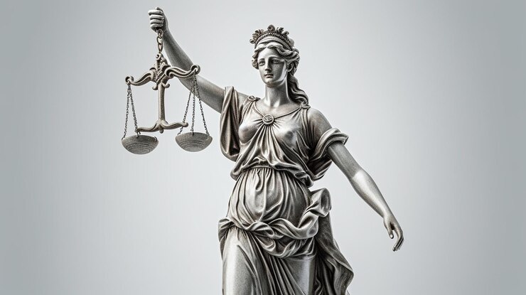 Foto una estatua de una señora justicia sosteniendo una balanza de justicia.