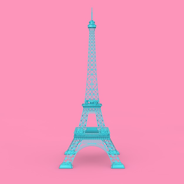 Estatua de la Torre Eiffel de París azul sobre un fondo rosa Representación 3d