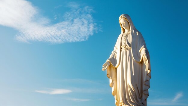 Foto la estatua de la virgen maría bendita el cielo azul