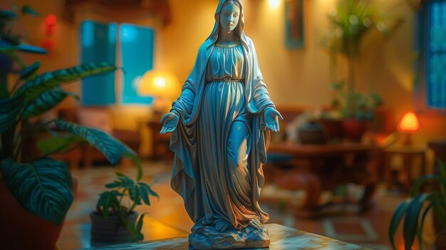 Estatua de la Virgen María en una sala de estar