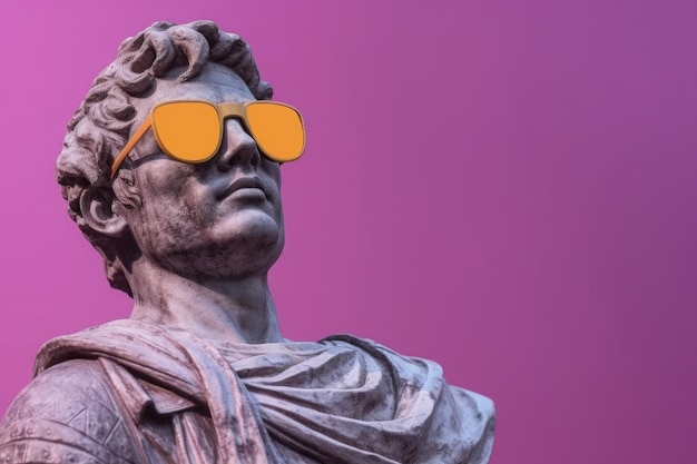 Estatua de yeso en gafas de sol sobre fondo abstracto de color IA generativa