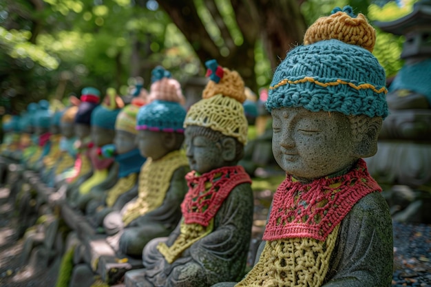 Estátuas de Jizo representando crianças não nascidas no templo de Zojoji, em Tóquio