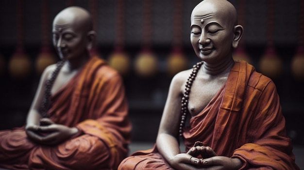 estátuas de monges budistas no templo