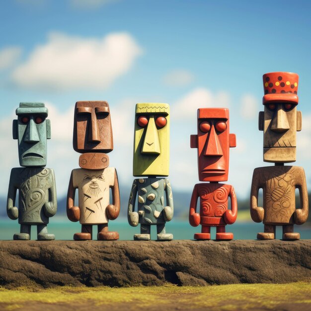 Foto estatuas moai del parque nacional rapa nui de la isla de pascua en chile con fondo 3d y aislado