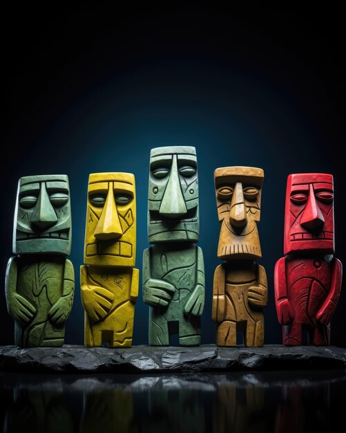 Foto estatuas moai del parque nacional rapa nui de la isla de pascua en chile con fondo 3d y aislado