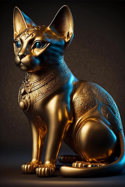 Estatueta dourada de um gato egípcio