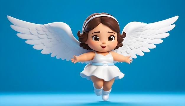 Foto una estatuilla de dibujos animados de un pequeño ángel con fondo azul claro