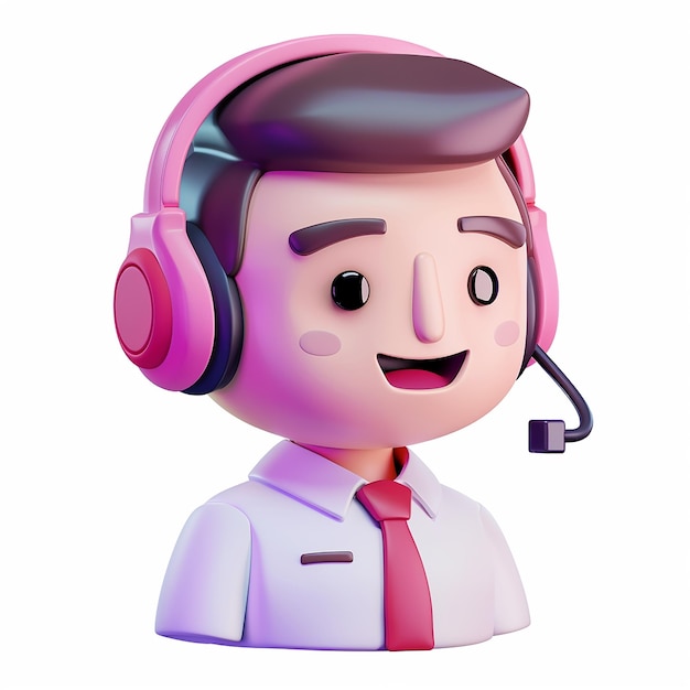 una estatuilla de un hombre con auriculares rosados