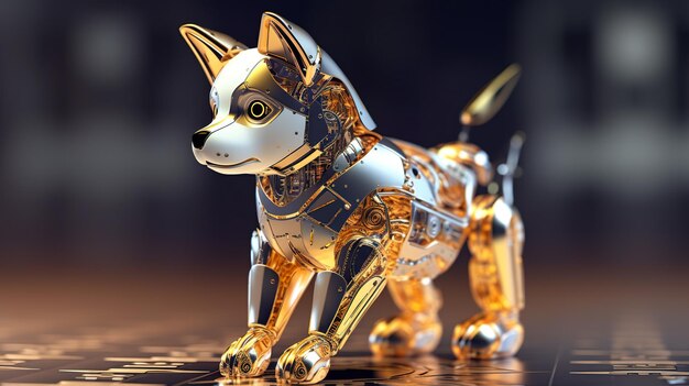 Una estatuilla de perro dorado sentada encima de una mesa imagen generativa de ai