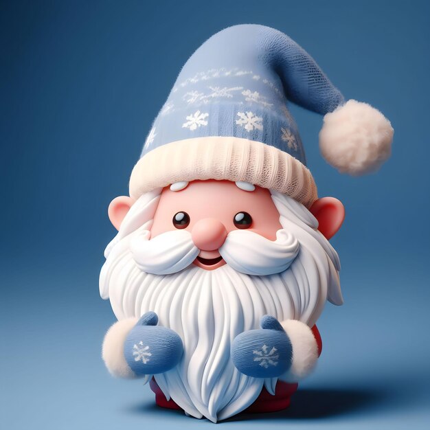una estatuilla de Santa Claus con un sombrero azul y una barba blanca