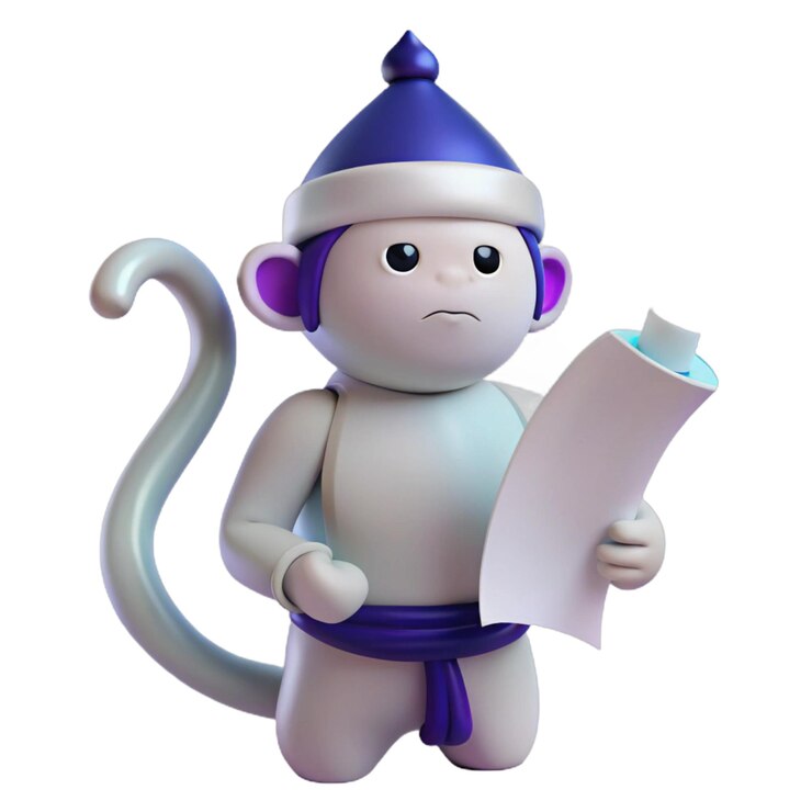 Foto una estatuilla con un sombrero azul y un mono blanco sosteniendo un libro