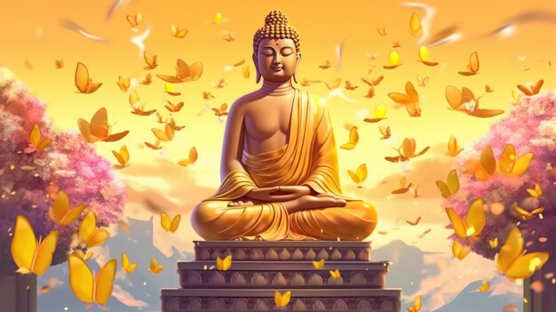 Estatus de Buda con fondo de color dorado