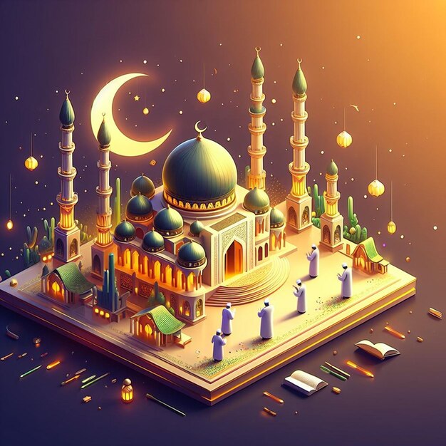 Este desenho 3D é feito para o Eid ul Fitr e Eid al Adha