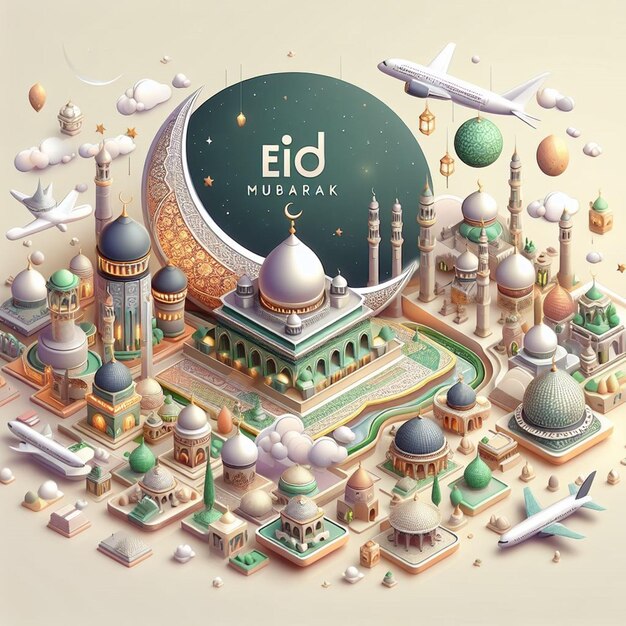 Este desenho 3D é feito para o Eid ul Fitr e Eid al Adha