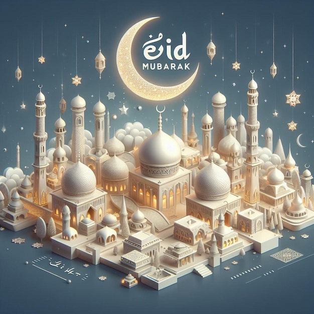 Este desenho 3D é feito para o Eid ul Fitr e Eid al Adha