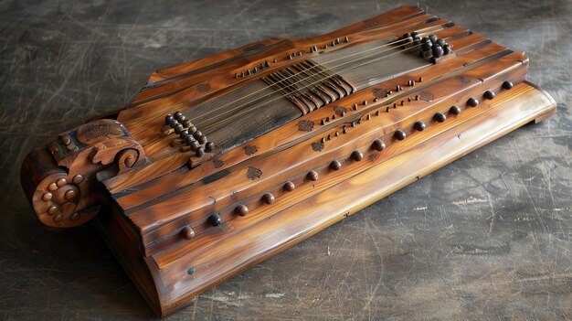 Foto este é um belo instrumento de madeira artesanal com um design único. tem um corpo de madeira sólida.