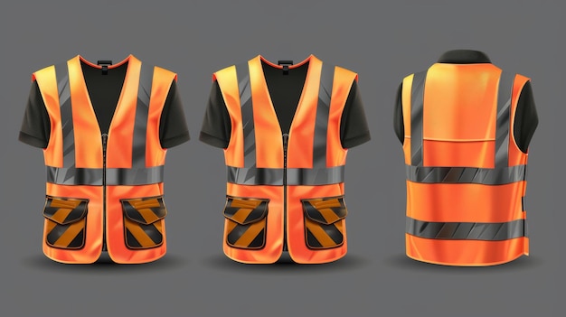 Foto este é um colete 3d realista com refletores e bolsos que pode ser usado por trabalhadores da construção, motoristas e trabalhadores rodoviários