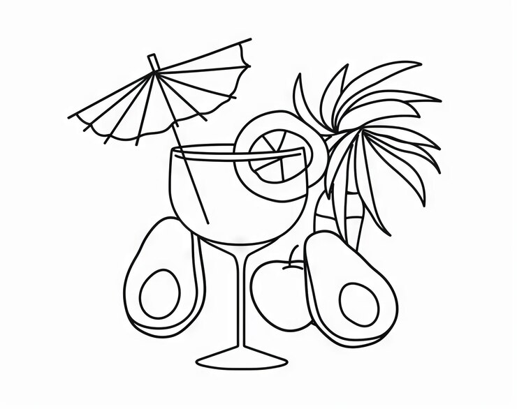 Foto este é um desenho contínuo de uma linha de suco de abacate.