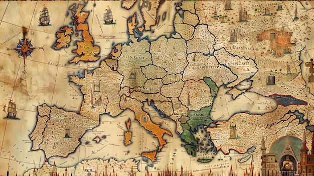 Foto este é um mapa altamente detalhado e realista da europa no estilo medieval.