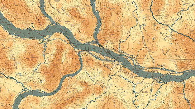 Este é um mapa vintage detalhado de uma cidade fictícia. O mapa mostra as principais estradas, rios e marcos.