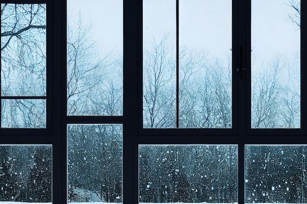 Este é um padrão gelado de neve na janela de inverno 3d renderização ilustração raster