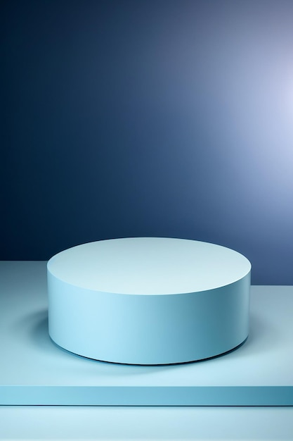 Este pódio é especificamente concebido para apresentar produtos com uma combinação de azul claro no pódio e azul escuro no fundo, criando uma apresentação atraente.