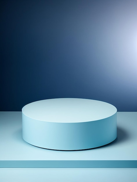 Este pódio é especificamente concebido para apresentar produtos com uma combinação de azul claro no pódio e azul escuro no fundo, criando uma apresentação atraente.