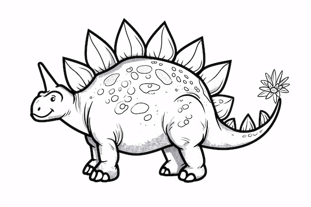 Foto estegosaurio dinosaurio negro blanco lineal doodles arte de línea página para colorear libro para niños