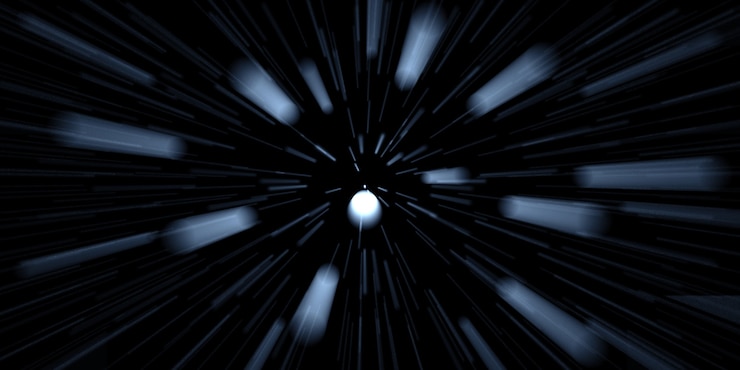 Foto estelas de luz en movimiento rápido zoom explosión de luz ilustración 3d