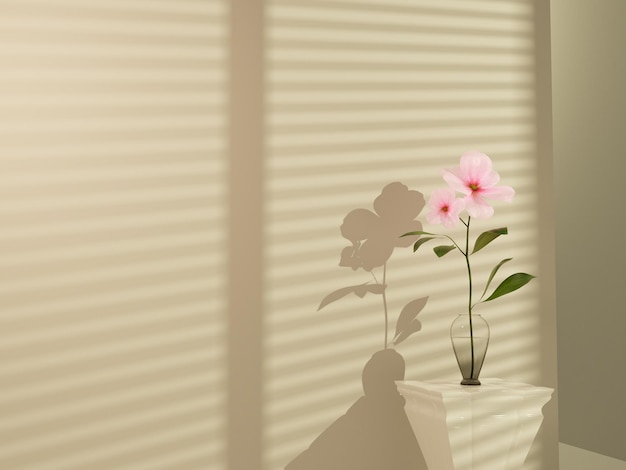 Estética escena interior de la flor del cosmos con representación 3D de la sombra de la silueta