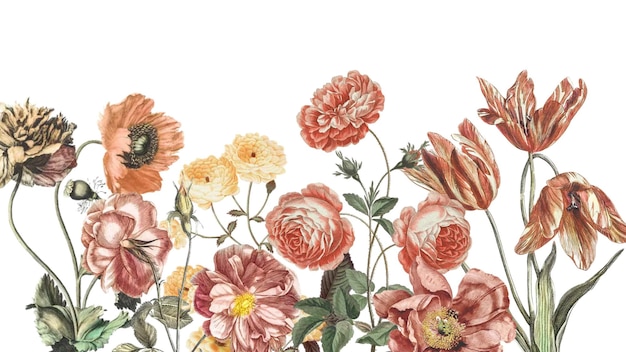 Estética flor vintage borde png fondo transparente