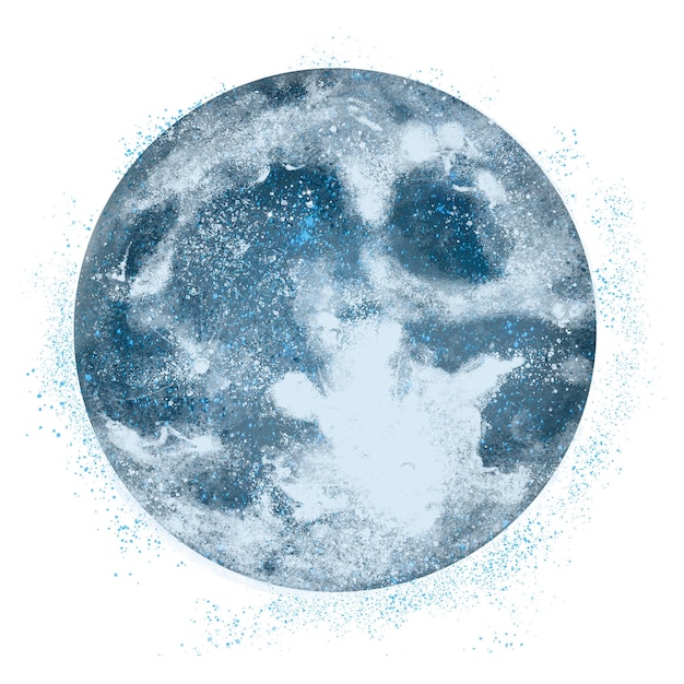 Estética de la galaxia abstracta en fondo transparente con pegatina png de luna azul