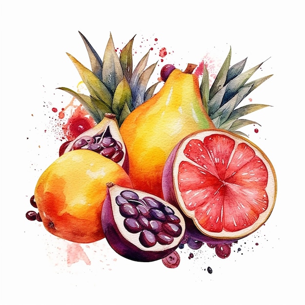 Foto estética ilustración en acuarela del patrón de las frutas