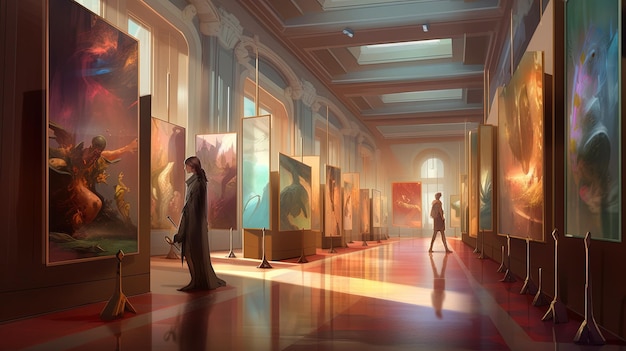 Estética imersiva Uma experiência de galeria de arte virtual elegante e moderna IA generativa