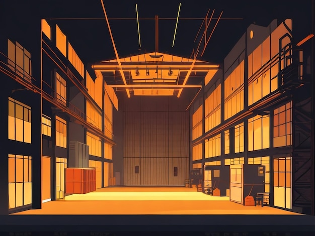 Foto estética industrial capturando a essência de um armazém vazio com iluminação dramática