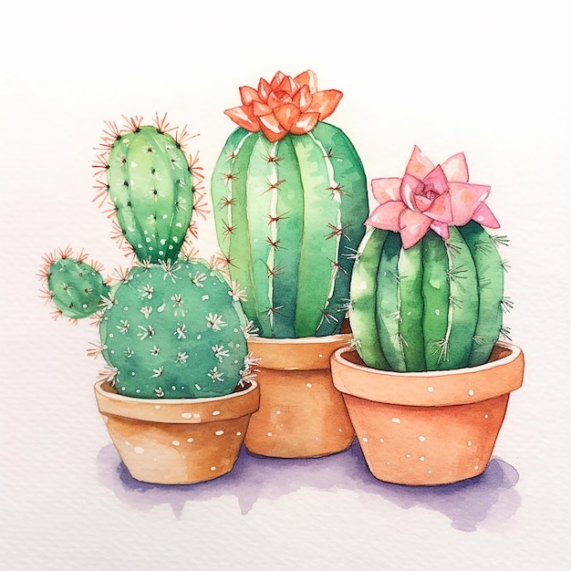 Foto estética planta de cactus em aquarela ilustração