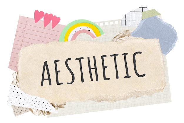 Estética png pegatina de palabras tipografía bonito collage de papel fondo transparente