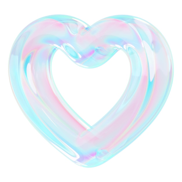 Estético corazón holográfico png elemento 3D fondo transparente