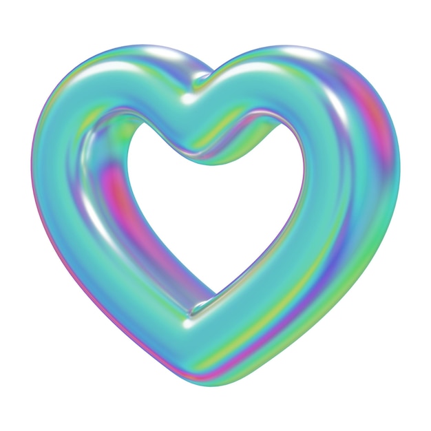 Estético corazón holográfico png elemento 3D fondo transparente