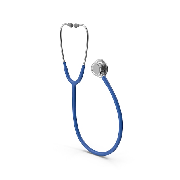 Estetoscópio azul isolado na ilustração 3D do conceito médico branco