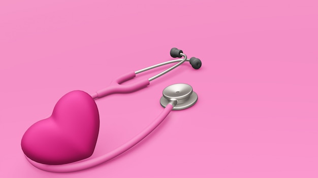 Un estetoscopio rosado y un corazón.