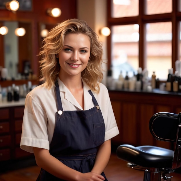 Estilista de cabelo profissional feminina, cabeleireira em salão de beleza de cabelo