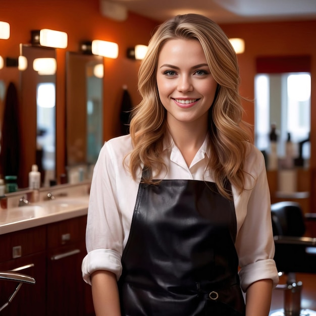 Estilista de cabelo profissional feminina, cabeleireira em salão de beleza de cabelo