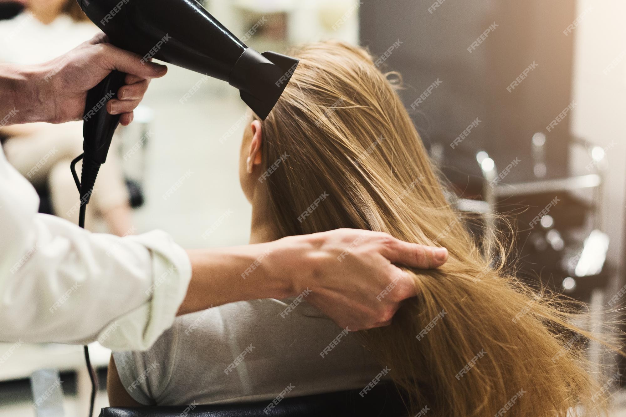 Fundo Cabeleireiro Faz Cachos Com Secador De Cabelo Salão De